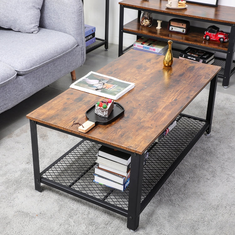 [US Warehouse] Metal Frame Square Wooden Living Room Coffee Table with Grid Storage Shelf, Size: 41.7 x 23.6 x 18.1 inch
