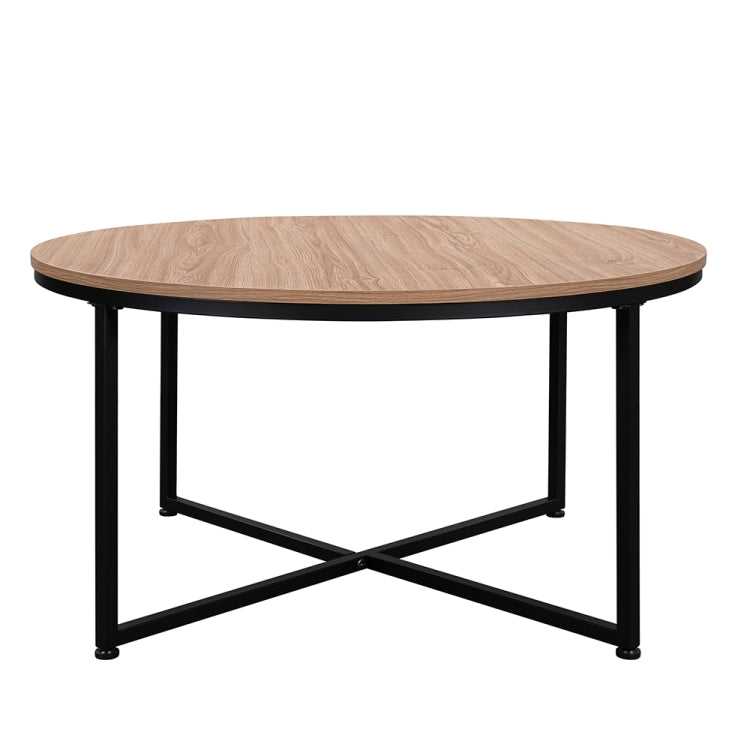[US Warehouse] Metal Frame Round Wooden Coffee Table with X-shaped Legs, Size: 35.04 x 35.04 x 18.11 inch