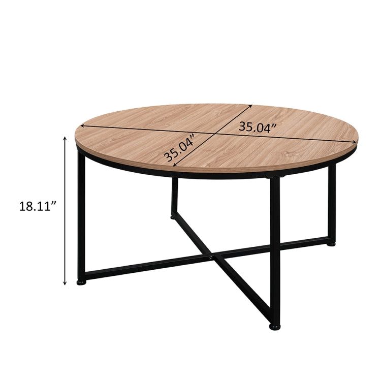 [US Warehouse] Metal Frame Round Wooden Coffee Table with X-shaped Legs, Size: 35.04 x 35.04 x 18.11 inch