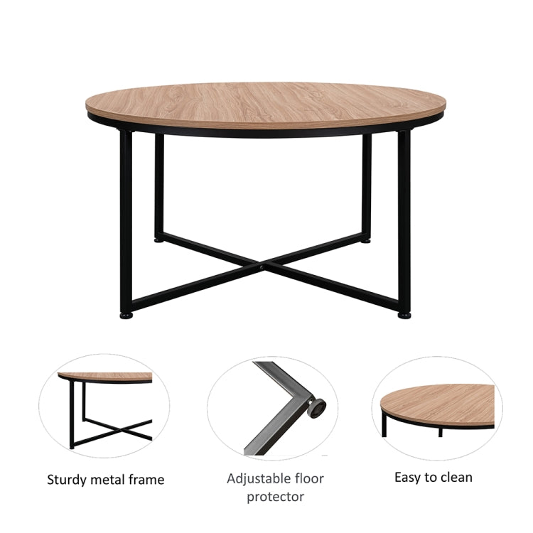 [US Warehouse] Metal Frame Round Wooden Coffee Table with X-shaped Legs, Size: 35.04 x 35.04 x 18.11 inch