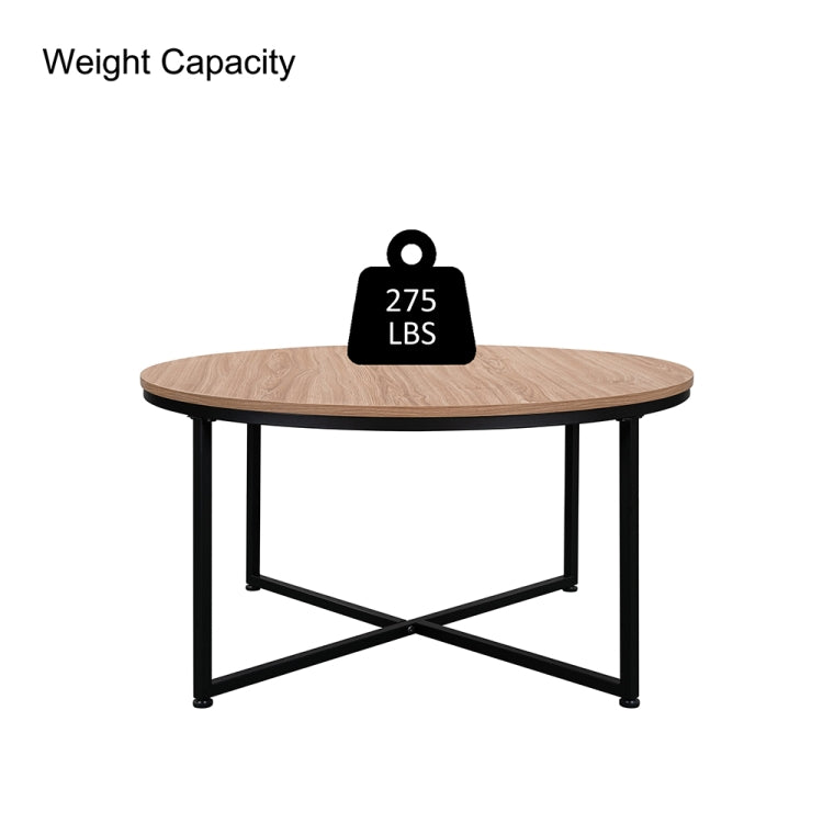 [US Warehouse] Metal Frame Round Wooden Coffee Table with X-shaped Legs, Size: 35.04 x 35.04 x 18.11 inch