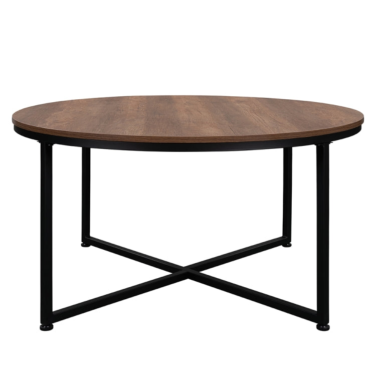 [US Warehouse] Metal Frame Round Wooden Coffee Table with X-shaped Legs, Size: 35.04 x 35.04 x 18.11 inch