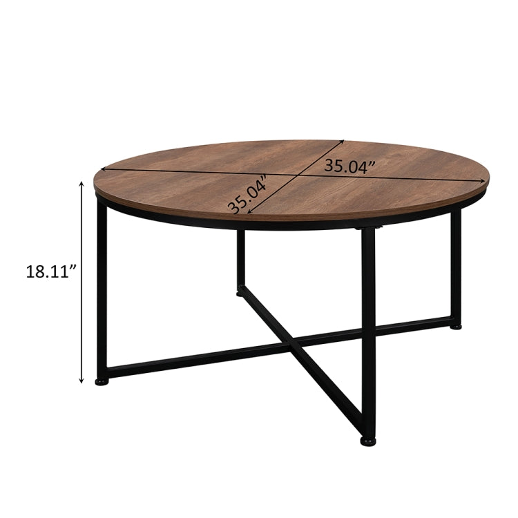 [US Warehouse] Metal Frame Round Wooden Coffee Table with X-shaped Legs, Size: 35.04 x 35.04 x 18.11 inch