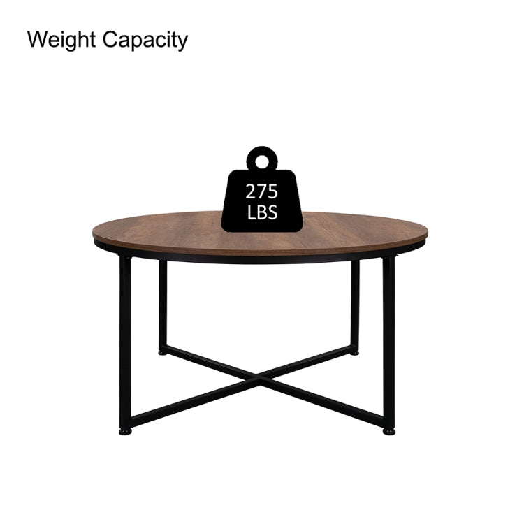 [US Warehouse] Metal Frame Round Wooden Coffee Table with X-shaped Legs, Size: 35.04 x 35.04 x 18.11 inch