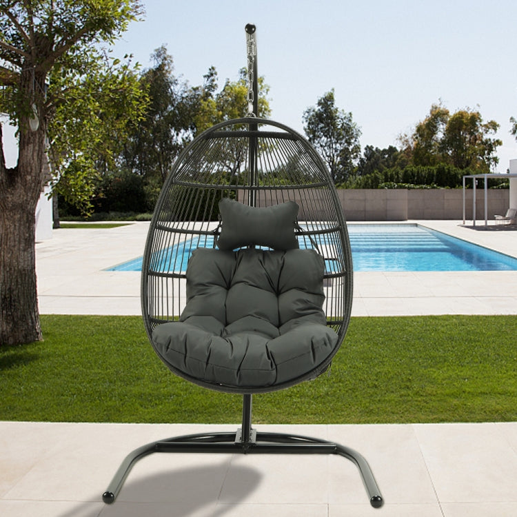 [US Warehouse] Iron Single Seat Hanging Basket Chair with Cushion, Size: 77.17 x 43.31 x 43.31 inch