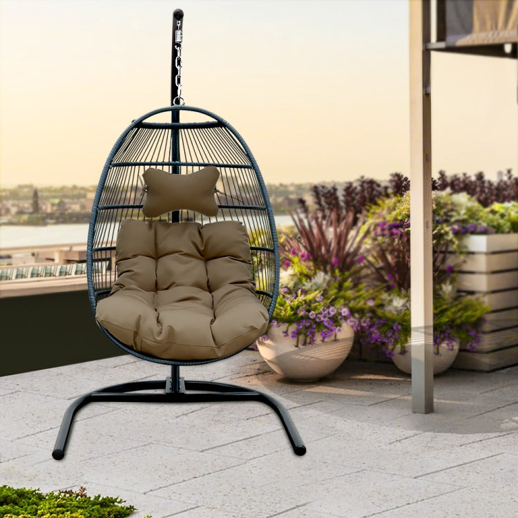 [US Warehouse] Iron Single Seat Hanging Basket Chair with Cushion, Size: 77.17 x 43.31 x 43.31 inch