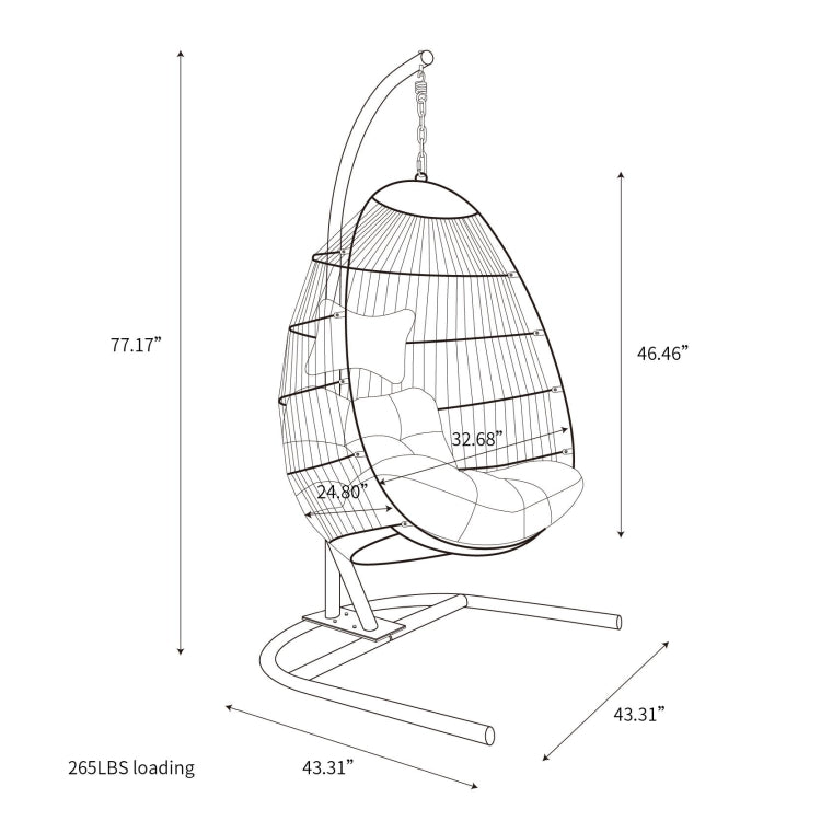 [US Warehouse] Iron Single Seat Hanging Basket Chair with Cushion, Size: 77.17 x 43.31 x 43.31 inch