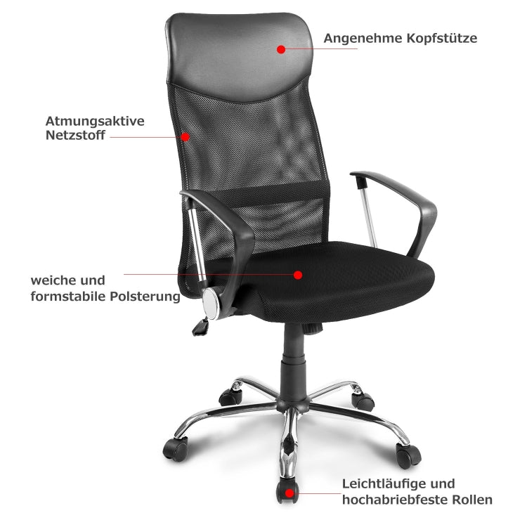 [UK Warehouse] Office Rotatable Lifting Adjustable Chairs Reclining Chairs Mesh Seat Cushion Office Chairs with Armrests, Seat Size: 51 x 49cm, Height: 106-115cm