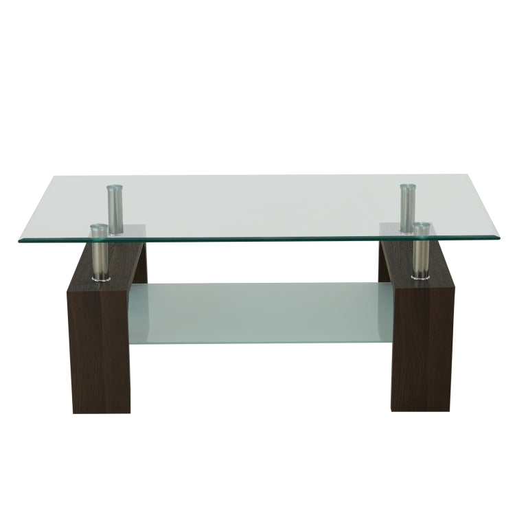 [US Warehouse] Living Room Glass Coffee Table with Storage Shelf, Size: 43.3x23.6x17.7 inch