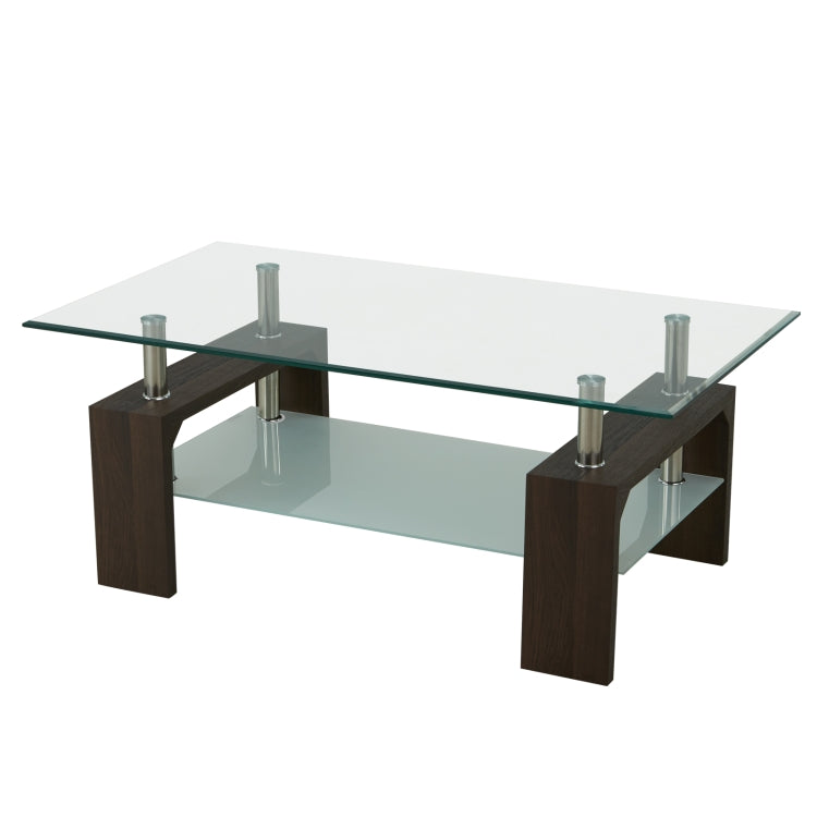 [US Warehouse] Living Room Glass Coffee Table with Storage Shelf, Size: 43.3x23.6x17.7 inch