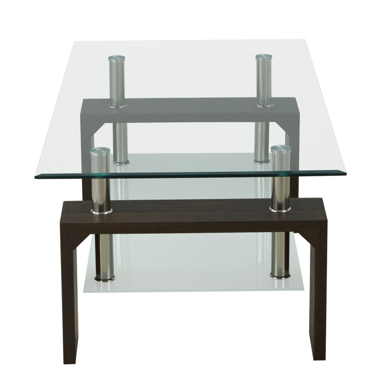 [US Warehouse] Living Room Glass Coffee Table with Storage Shelf, Size: 43.3x23.6x17.7 inch