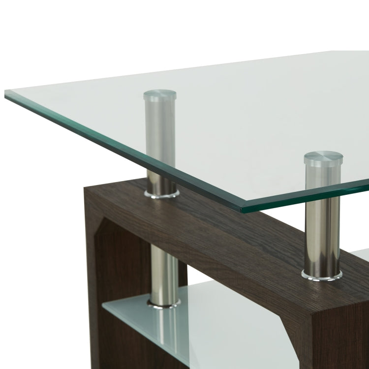 [US Warehouse] Living Room Glass Coffee Table with Storage Shelf, Size: 43.3x23.6x17.7 inch