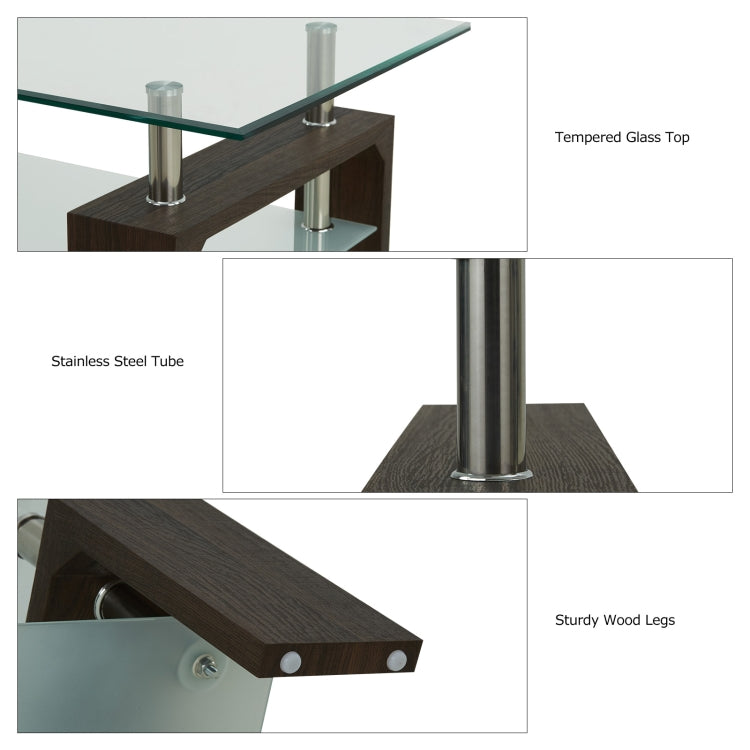 [US Warehouse] Living Room Glass Coffee Table with Storage Shelf, Size: 43.3x23.6x17.7 inch