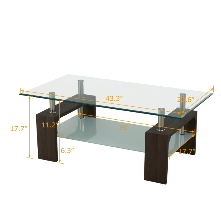 [US Warehouse] Living Room Glass Coffee Table with Storage Shelf, Size: 43.3x23.6x17.7 inch