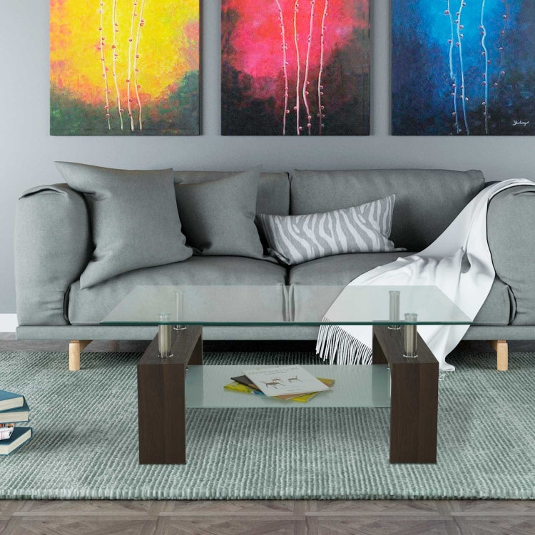 [US Warehouse] Living Room Glass Coffee Table with Storage Shelf, Size: 43.3x23.6x17.7 inch