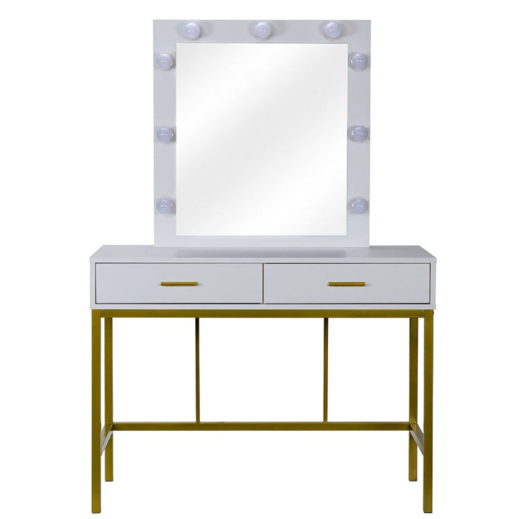 [US Warehouse] Steel Frame Dressing Table with Mirror & Light Bulb & Drawer, Size: 100x45x85cm