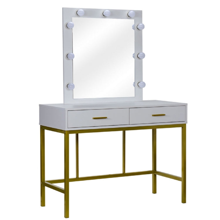 [US Warehouse] Steel Frame Dressing Table with Mirror & Light Bulb & Drawer, Size: 100x45x85cm