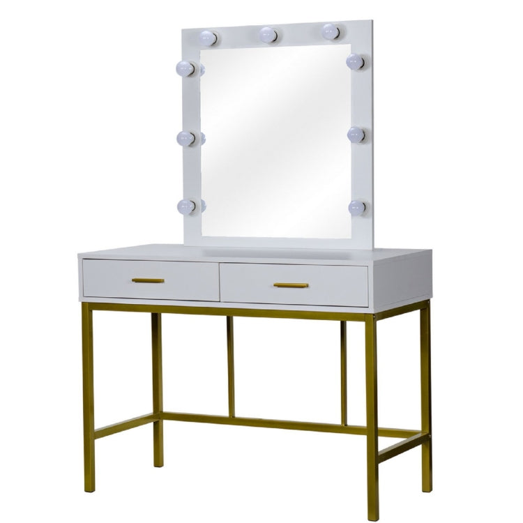 [US Warehouse] Steel Frame Dressing Table with Mirror & Light Bulb & Drawer, Size: 100x45x85cm