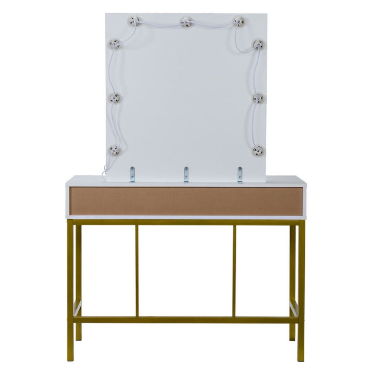 [US Warehouse] Steel Frame Dressing Table with Mirror & Light Bulb & Drawer, Size: 100x45x85cm