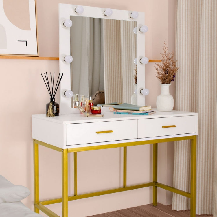 [US Warehouse] Steel Frame Dressing Table with Mirror & Light Bulb & Drawer, Size: 100x45x85cm