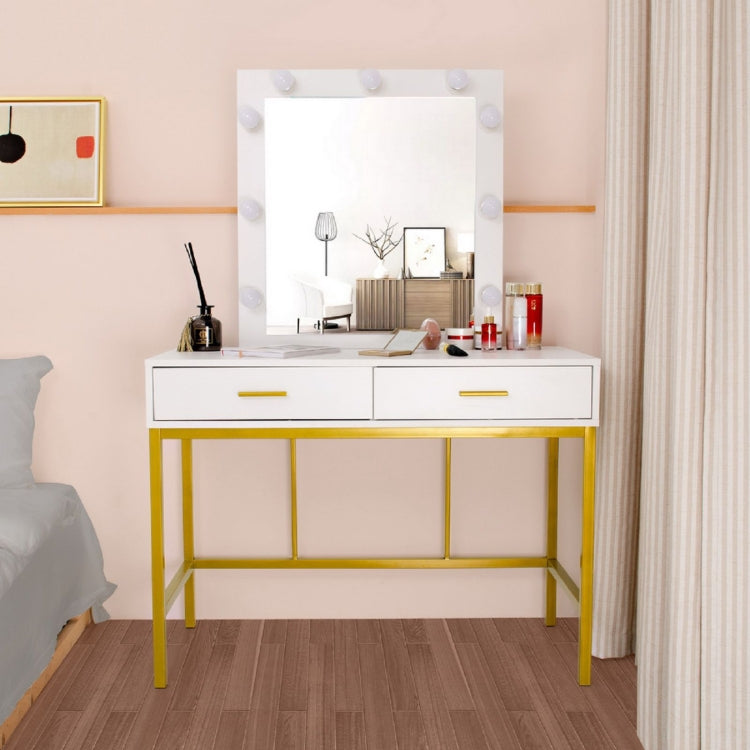 [US Warehouse] Steel Frame Dressing Table with Mirror & Light Bulb & Drawer, Size: 100x45x85cm