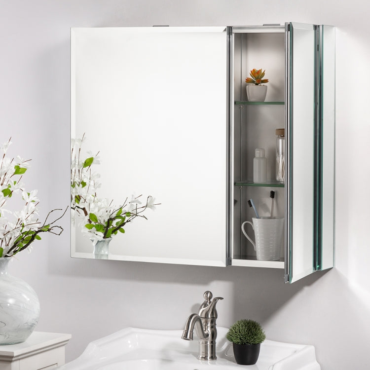 [US Warehouse] Aluminum Wall-mounted Single Door Bathroom Mirror Cabinet with Adjustable Shelf, Size: 30 x 26 inch
