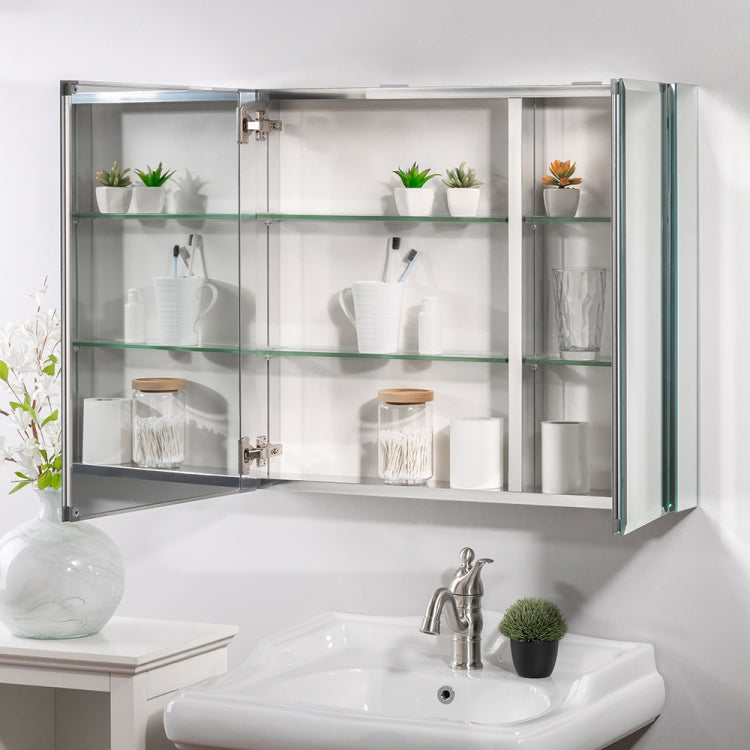 [US Warehouse] Aluminum Wall-mounted Single Door Bathroom Mirror Cabinet with Adjustable Shelf, Size: 30 x 26 inch