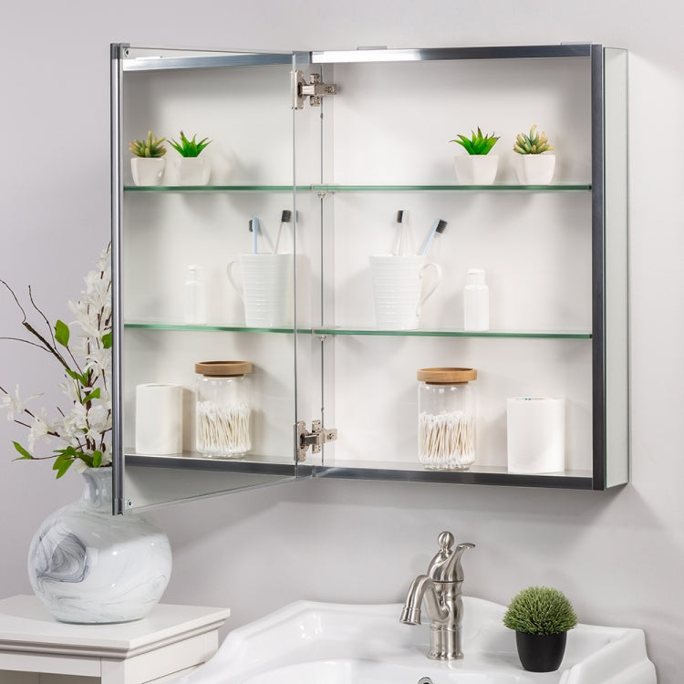 [US Warehouse] Aluminum Wall-mounted Single Door Bathroom Mirror Cabinet with Adjustable Shelf, Size: 26 x 20 inch
