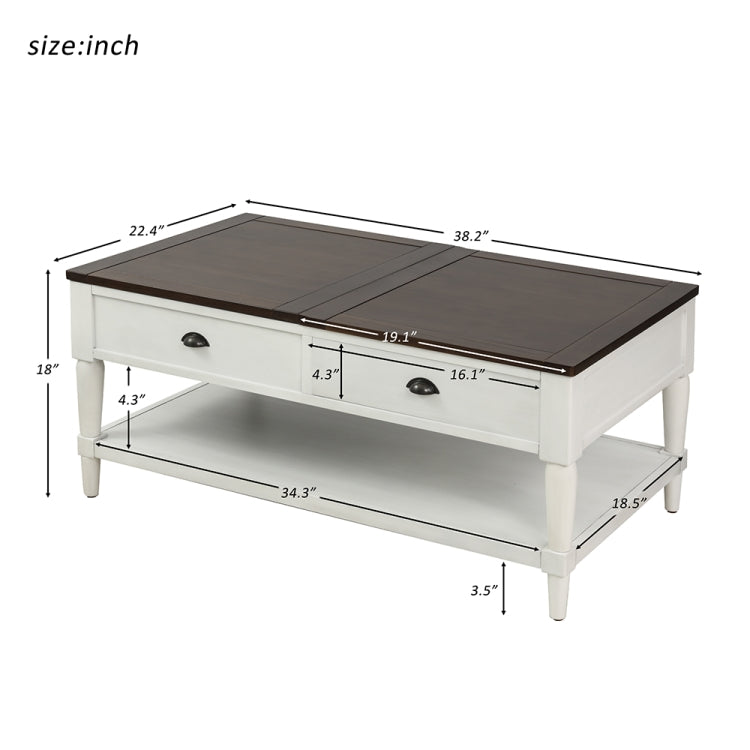 [US Warehouse] Top Wood Liftable Coffee Table with Drawer & Shelf, Size: 38.2 x 22.4 x 18 inch