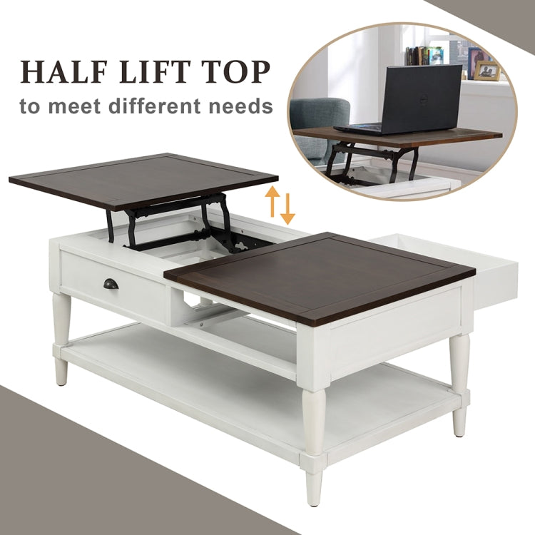 [US Warehouse] Top Wood Liftable Coffee Table with Drawer & Shelf, Size: 38.2 x 22.4 x 18 inch