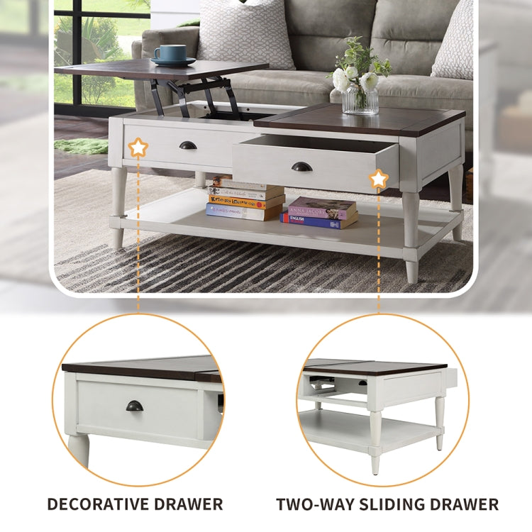 [US Warehouse] Top Wood Liftable Coffee Table with Drawer & Shelf, Size: 38.2 x 22.4 x 18 inch