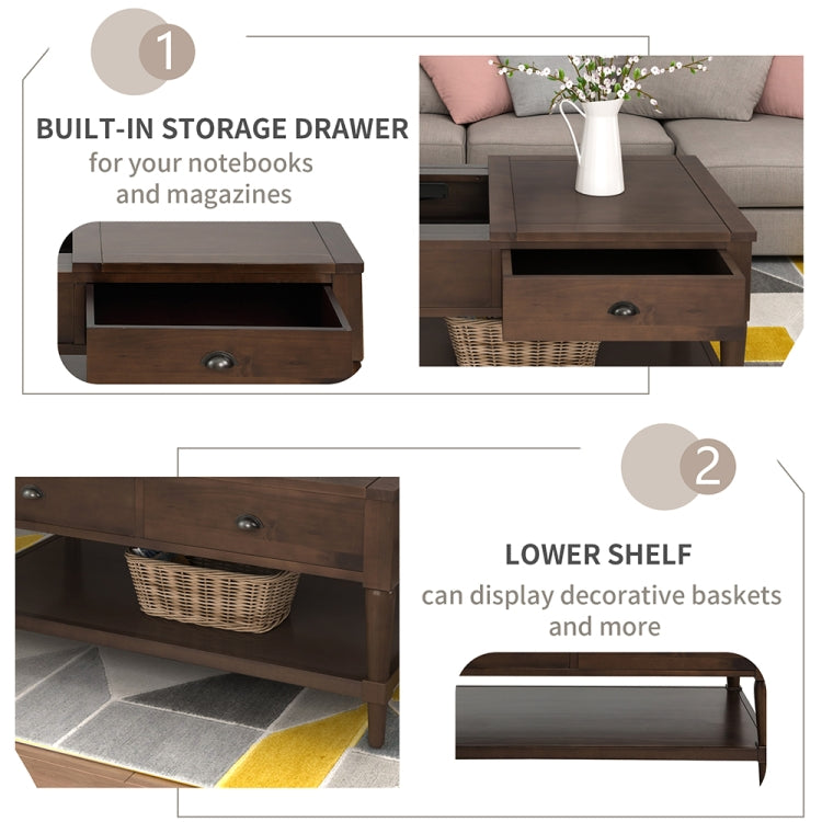 [US Warehouse] Top Wood Liftable Coffee Table with Drawer & Shelf, Size: 38.2 x 22.4 x 18 inch