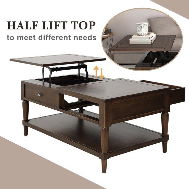 [US Warehouse] Top Wood Liftable Coffee Table with Drawer & Shelf, Size: 38.2 x 22.4 x 18 inch