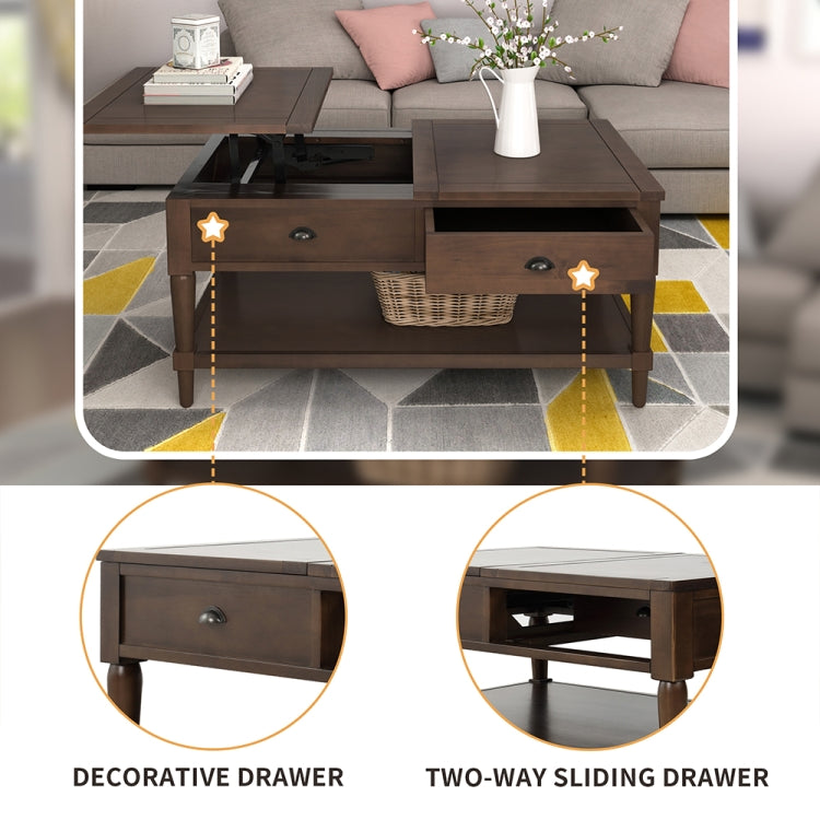 [US Warehouse] Top Wood Liftable Coffee Table with Drawer & Shelf, Size: 38.2 x 22.4 x 18 inch