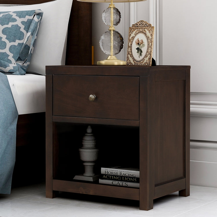 [US Warehouse] Retro Solid Wood Bedside Table with Drawer & Open Shelf, Size: 25 x 22 x 17 inch