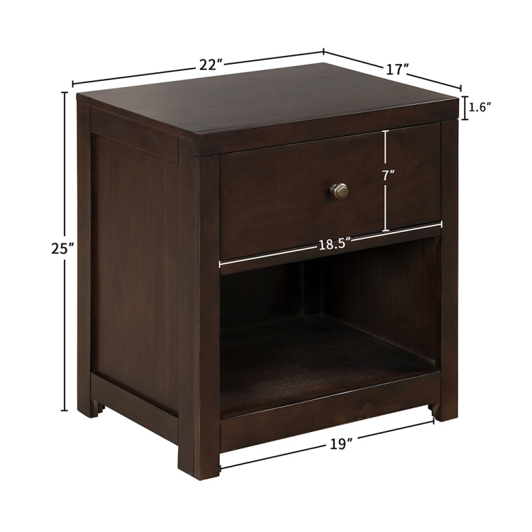 [US Warehouse] Retro Solid Wood Bedside Table with Drawer & Open Shelf, Size: 25 x 22 x 17 inch