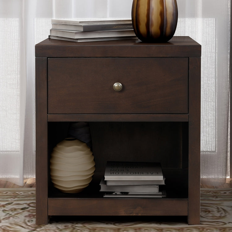 [US Warehouse] Retro Solid Wood Bedside Table with Drawer & Open Shelf, Size: 25 x 22 x 17 inch