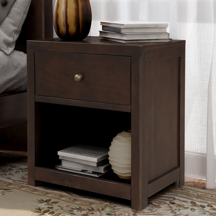 [US Warehouse] Retro Solid Wood Bedside Table with Drawer & Open Shelf, Size: 25 x 22 x 17 inch