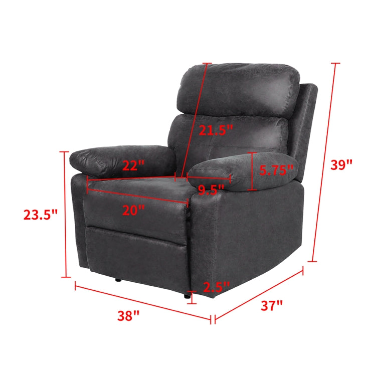 [US Warehouse] Adjustable Upholstered Recliner with Retractable Footrest, Size: 39 x 38 x 37 inch