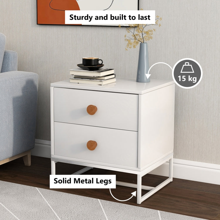 [UK Warehouse] Home Wooden Metal Frame Bedside Cabinet with 2 Drawers, Size: 52 x 48 x 39.5cm