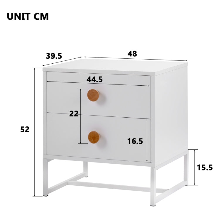 [UK Warehouse] Home Wooden Metal Frame Bedside Cabinet with 2 Drawers, Size: 52 x 48 x 39.5cm