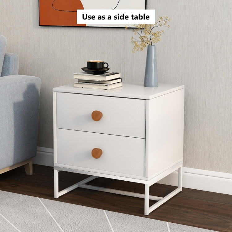 [UK Warehouse] Home Wooden Metal Frame Bedside Cabinet with 2 Drawers, Size: 52 x 48 x 39.5cm