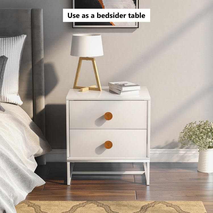 [UK Warehouse] Home Wooden Metal Frame Bedside Cabinet with 2 Drawers, Size: 52 x 48 x 39.5cm