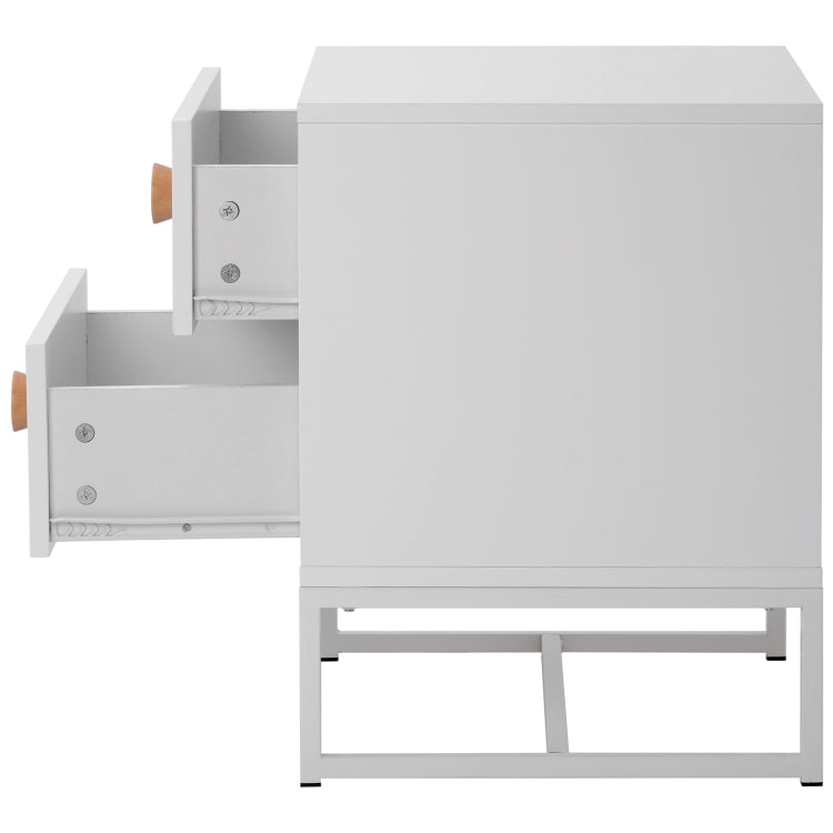 [UK Warehouse] Home Wooden Metal Frame Bedside Cabinet with 2 Drawers, Size: 52 x 48 x 39.5cm