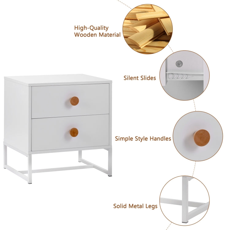 [UK Warehouse] Home Wooden Metal Frame Bedside Cabinet with 2 Drawers, Size: 52 x 48 x 39.5cm