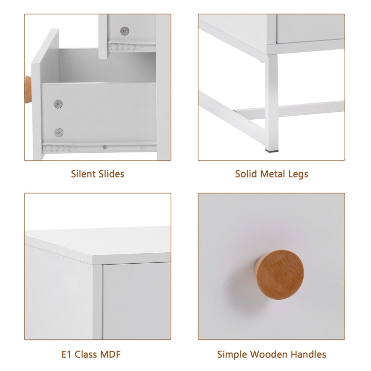 [UK Warehouse] Home Wooden Metal Frame Bedside Cabinet with 2 Drawers, Size: 52 x 48 x 39.5cm