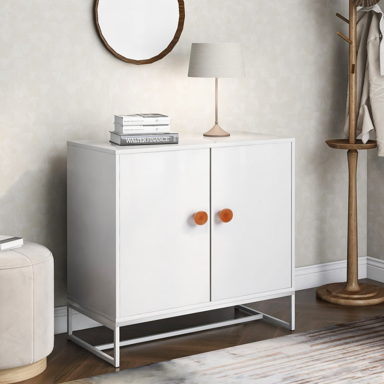 [UK Warehouse] Home Wooden Metal Frame 2 Doors Storage Cabinet with 2 Shelves, Size: 80 x 75 x 40cm