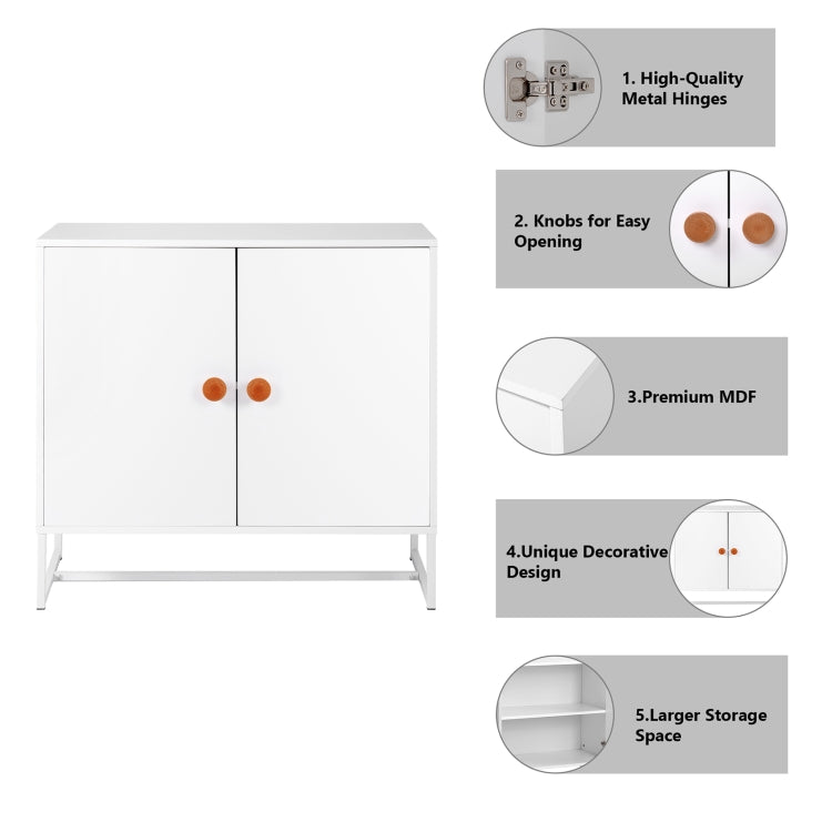[UK Warehouse] Home Wooden Metal Frame 2 Doors Storage Cabinet with 2 Shelves, Size: 80 x 75 x 40cm