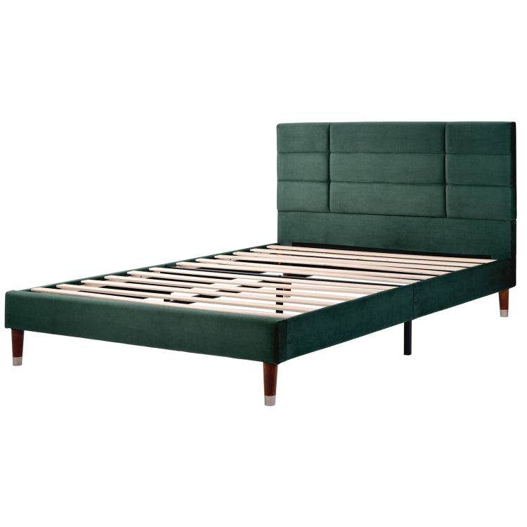 [EU Warehouse] Adult Steel Slatted Frame Double Bed with Flannel Headboard, Size: 209 x 141 x 101 cm(Dark Green)