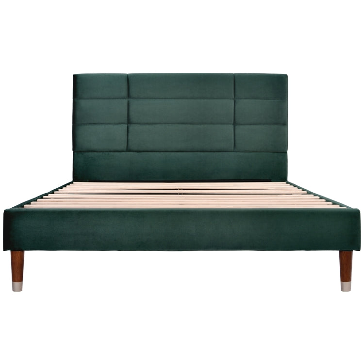 [EU Warehouse] Adult Steel Slatted Frame Double Bed with Flannel Headboard, Size: 209 x 141 x 101 cm(Dark Green)